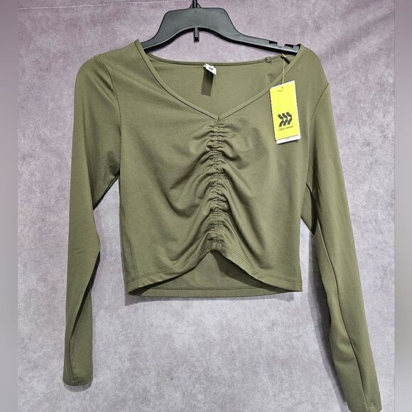 Women's Flex Shirred Long Sleeves Cropped Top Medium - Picture 1 of 5
